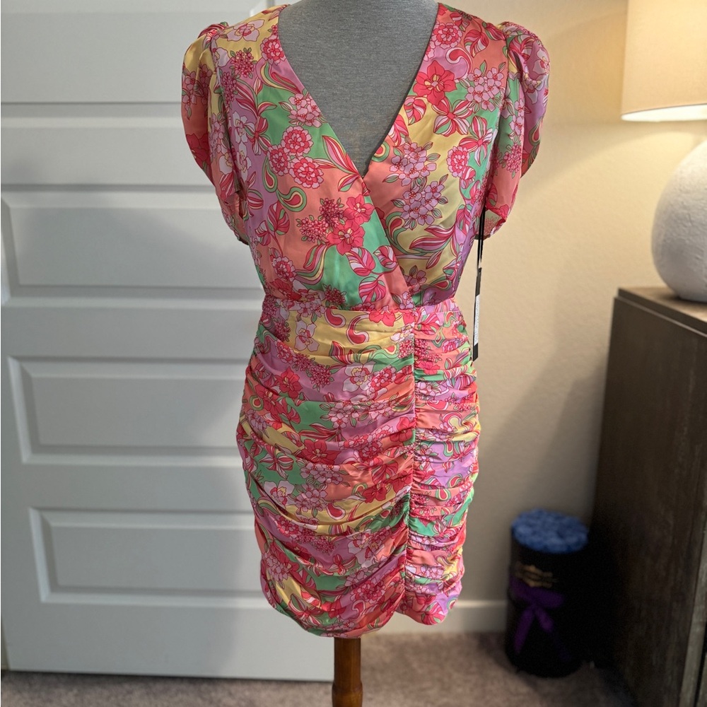 Adelyn Rae Floral Mini Dress - Pink and Green